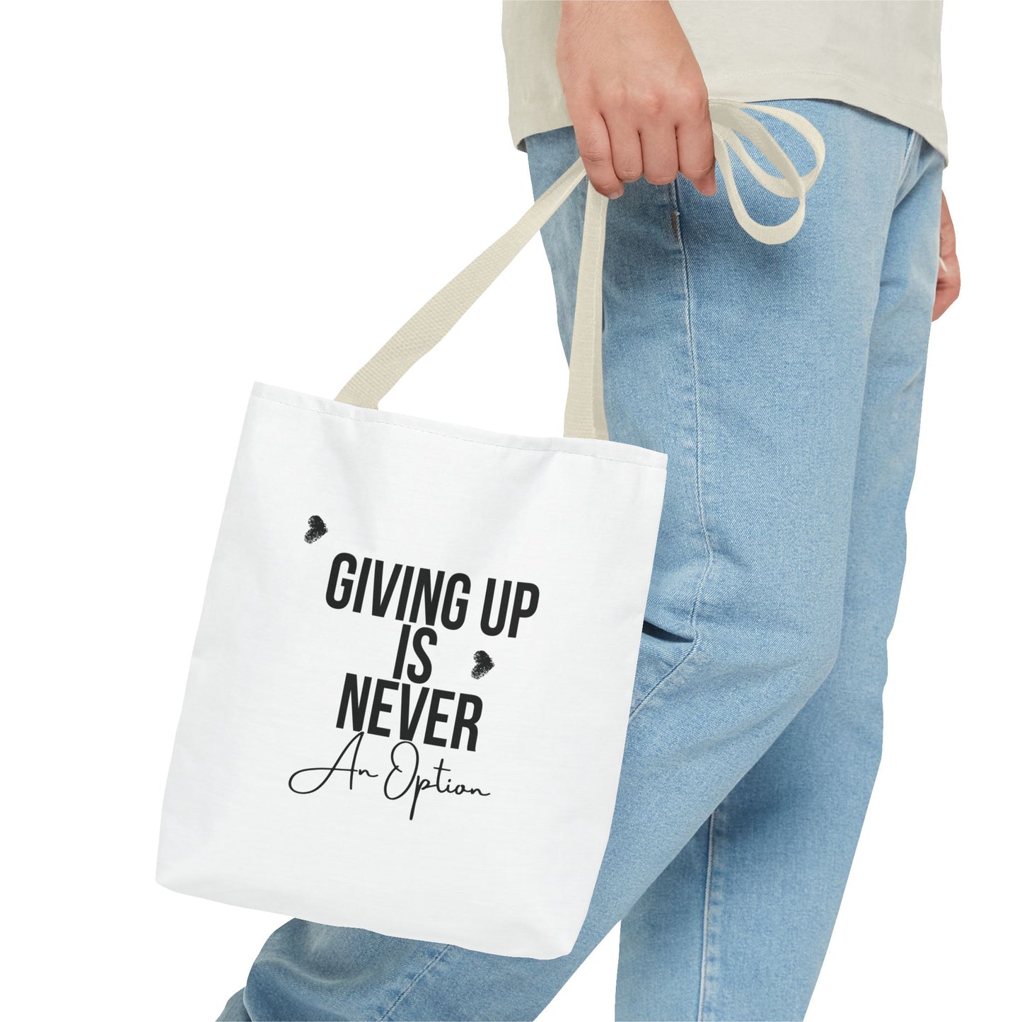 Motivational Tote Bag: 'Giving Up is Never an Option' – Cute Carryall for Daily Inspiration, Gifts, Shopping, or Gym