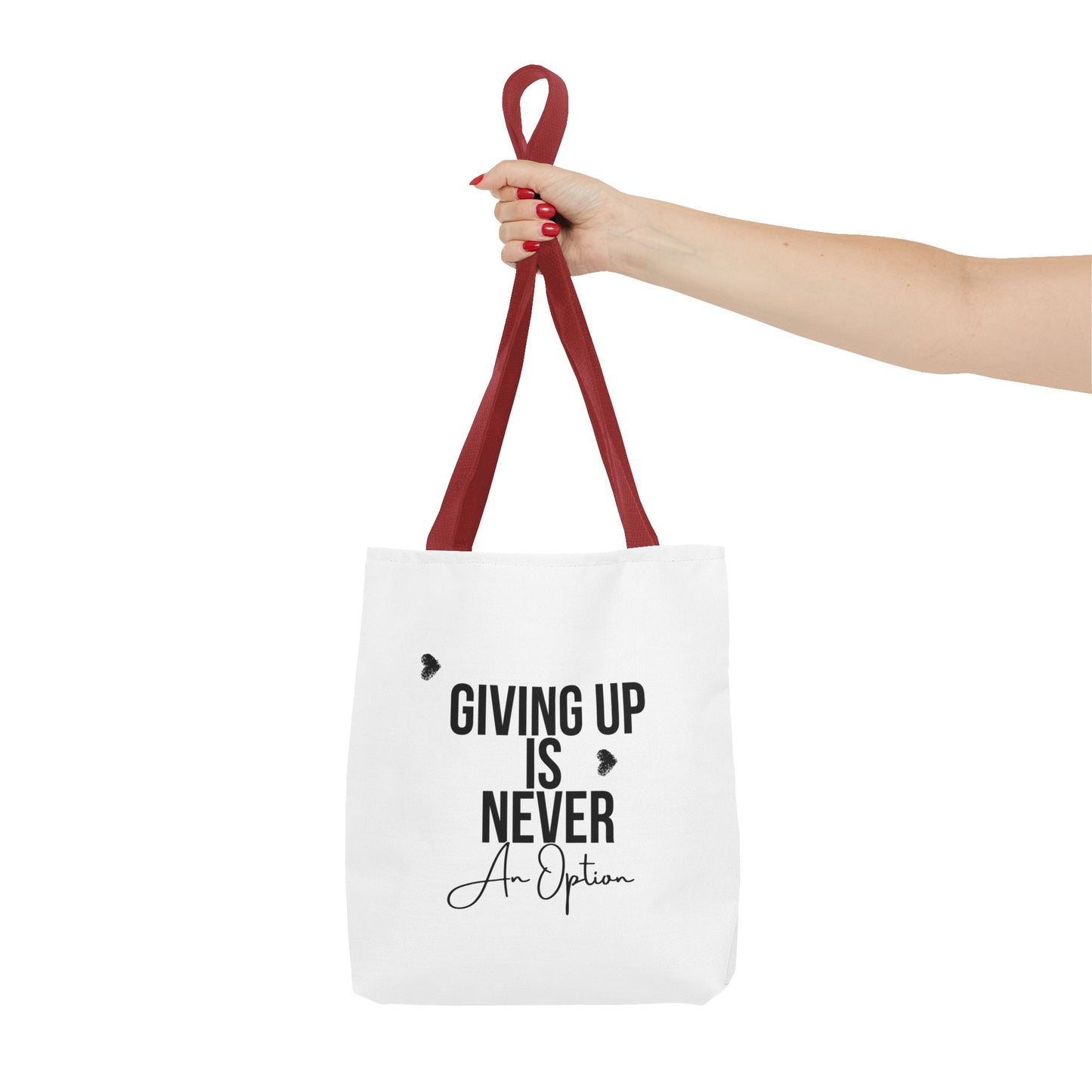 Motivational Tote Bag: 'Giving Up is Never an Option' – Cute Carryall for Daily Inspiration, Gifts, Shopping, or Gym