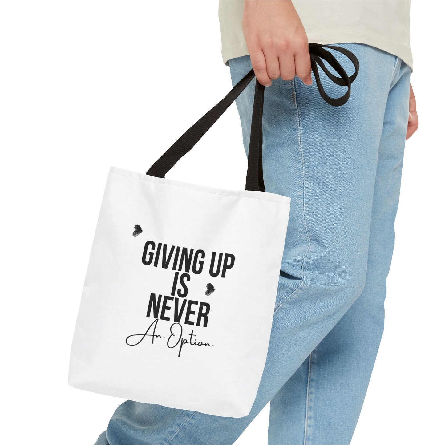Motivational Tote Bag: 'Giving Up is Never an Option' – Cute Carryall for Daily Inspiration, Gifts, Shopping, or Gym