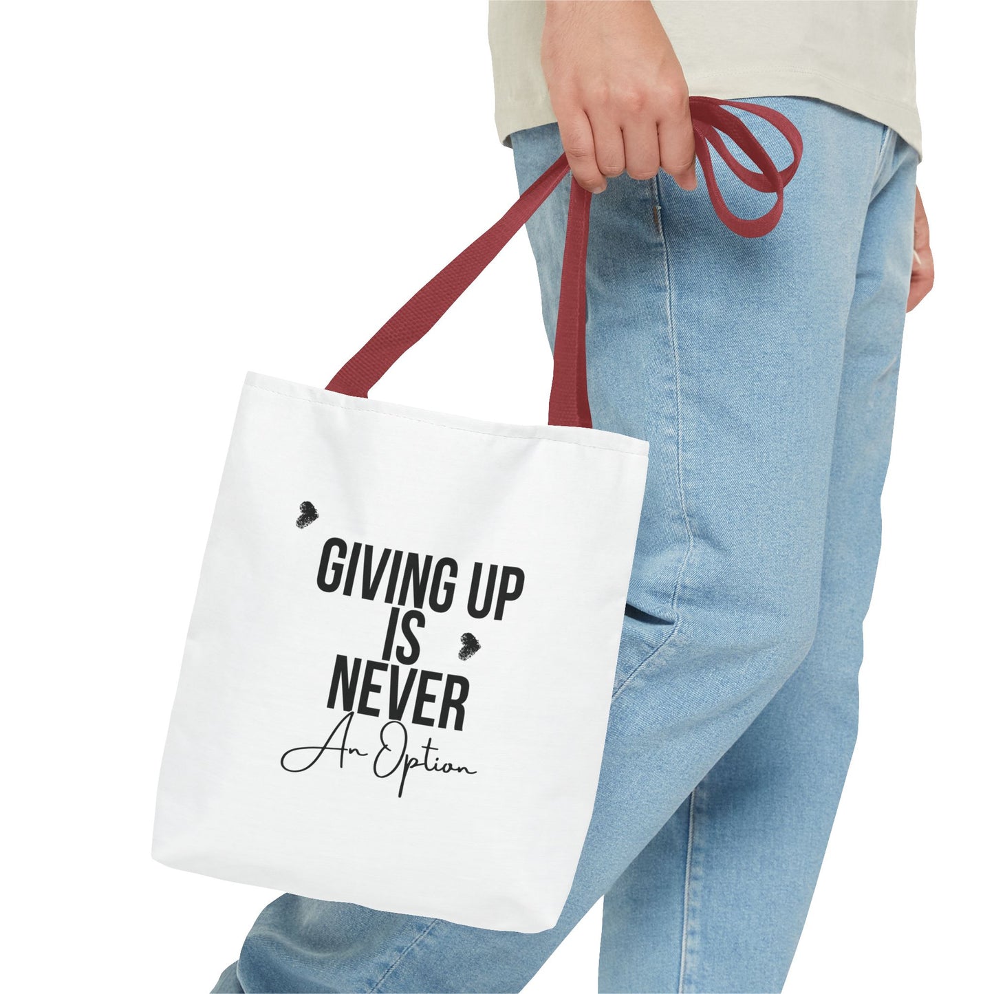 Motivational Tote Bag: 'Giving Up is Never an Option' – Cute Carryall for Daily Inspiration, Gifts, Shopping, or Gym