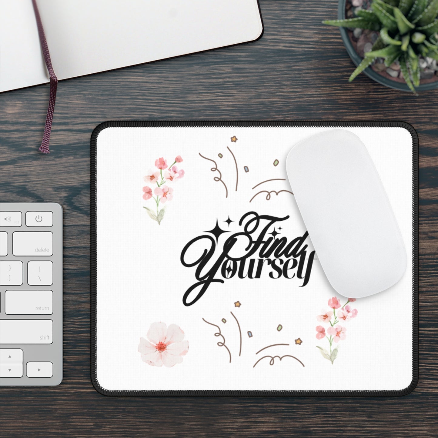 Floral Gaming Mouse Pad, Find Yourself, Gamer Gift, Home Office Decor, Desk Accessories, Unique Mouse Mat, Gaming Supplies