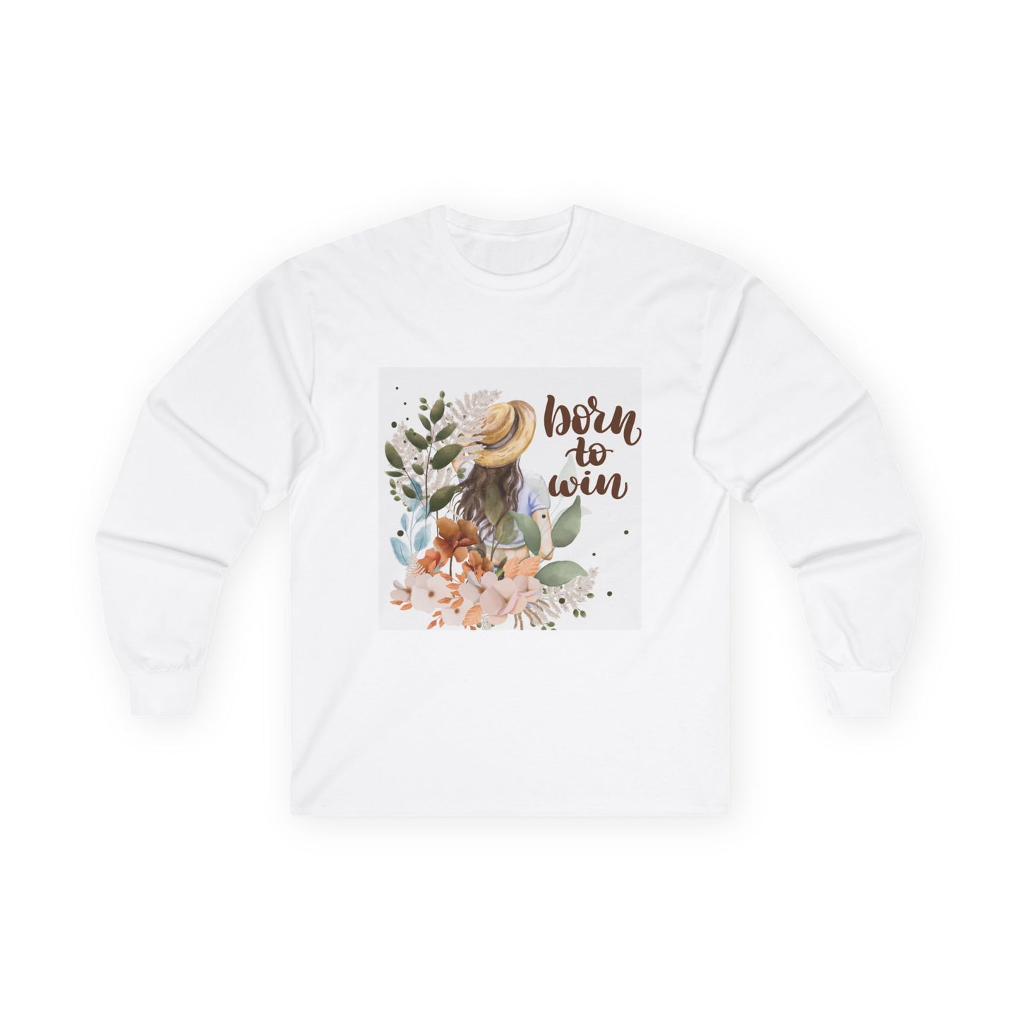 Floral Motivational Long Sleeve Tee, Born to Win Shirt, Inspirational Gift, Unisex T-Shirt, Spring Fashion Top, Everyday Wear